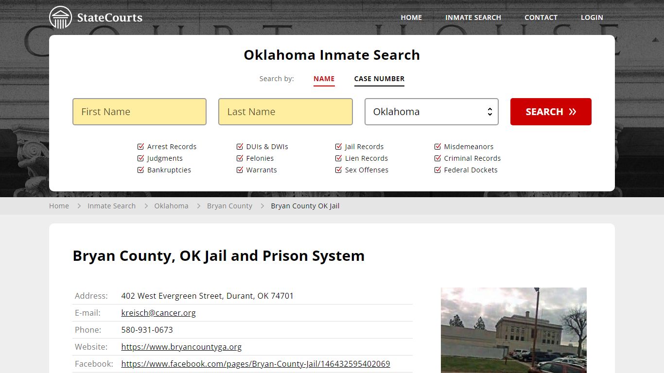 Bryan County OK Jail Inmate Records Search, Oklahoma - StateCourts